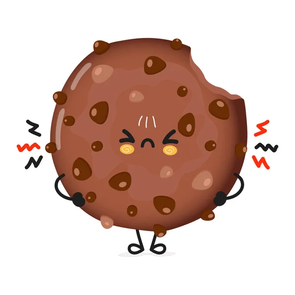 Personagem Biscoitos Chocolate Triste Bonito Vector Mão Desenhada Desenho Animado —  Vetores de Stock