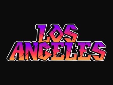 Los Angeles dilinde graffiti stili harfler. Vektör el çizimi karikatür logosu Los Angeles illüstrasyonu. Poster tişörtü logo etiketi konseptini yazdır