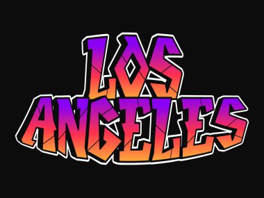 Los Angeles dilinde graffiti stili harfler. Vektör el çizimi karikatür logosu Los Angeles illüstrasyonu. Poster tişörtü logo etiketi konseptini yazdır
