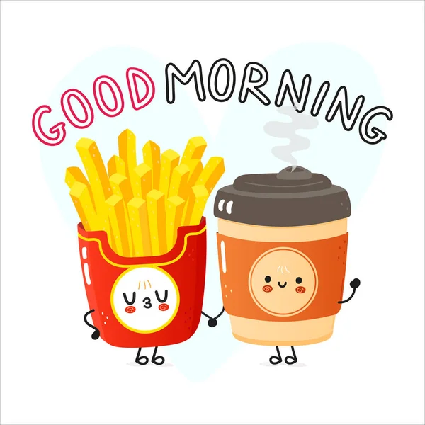 Cute Happy Hamburger French Fries Card Vector Hand Drawn Doodle — Vector de stock