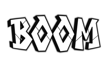 Boom word trippy psychedelic grafiti tarzı harfler. Vektör el çizimi karikatür logosu patlama illüstrasyonu. Komik garip mektuplar, moda, tişört için graffiti tarzı baskı, poster.