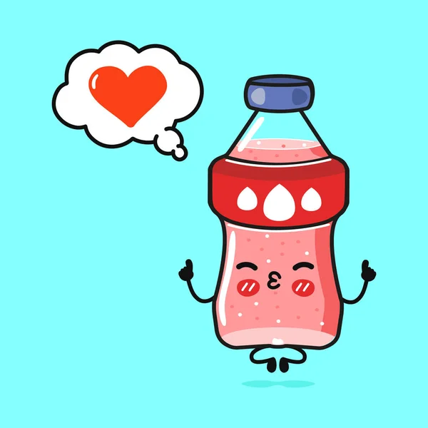 可爱有趣的一瓶苏打水做瑜伽与言语泡沫 矢量手绘卡通人物插图图标 被蓝色背景隔离了情人眼里出西施 — 图库矢量图片