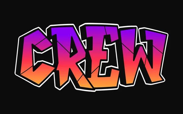 Crew Word Trippy Psychedelic Graffiti Style Letters Vector Dibujado Mano — Vector de stock