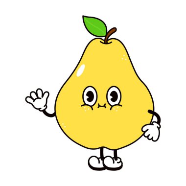 Armut sallayan sevimli bir el karakteri. Vektör el geleneksel çizgi film klasiği, retro, kawaii karakter çizimi ikonu çizdi. İzole edilmiş beyaz arka plan. Mutlu armut karakter konsepti