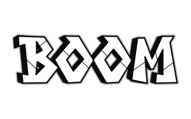 Boom word trippy psychedelic grafiti tarzı harfler. Vektör el çizimi karikatür logosu patlama illüstrasyonu. Komik garip mektuplar, moda, tişört için graffiti tarzı baskı, poster.