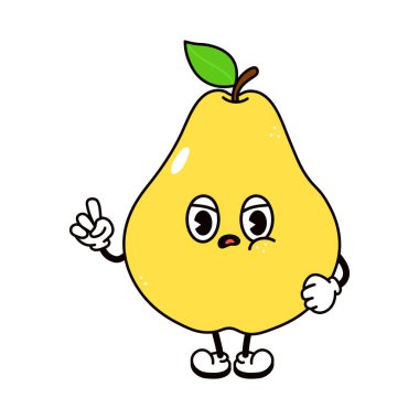 Sevimli üzgün armut karakteri. Vektör el çizimi çizgi film kawaii karakter çizimi simgesi. Beyaz arka planda izole edilmiş. Kızgın şirin armut karakter konsepti