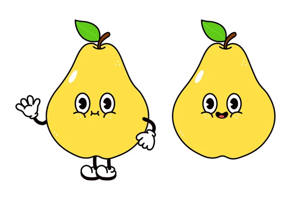 Cute Funny Pear Character Vector Hand Drawn Traditional Cartoon Vintage — Stock Vector