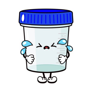 Şirin, ağlayan, üzgün konteynır analizi idrar dışkısı karakteri. Vektör el klasik çizgi film antika Kawaii karakter çizimi ikonu çizdi. Ağlayan kap analizi karakter konsepti