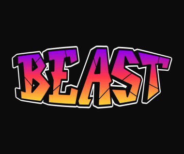 Beast word trippy psychedelic grafiti stili harfler. Vektör el çizimi karalama çizgi film logosu canavar çizimi. Komik garip mektuplar, moda, tişört için graffiti tarzı baskı, poster.