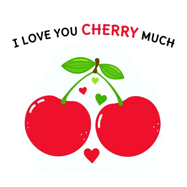 stock vector Cute funny cherry character. Vector hand drawn cartoon kawaii character illustration icon. Isolated white background. I love you cherry much concept card