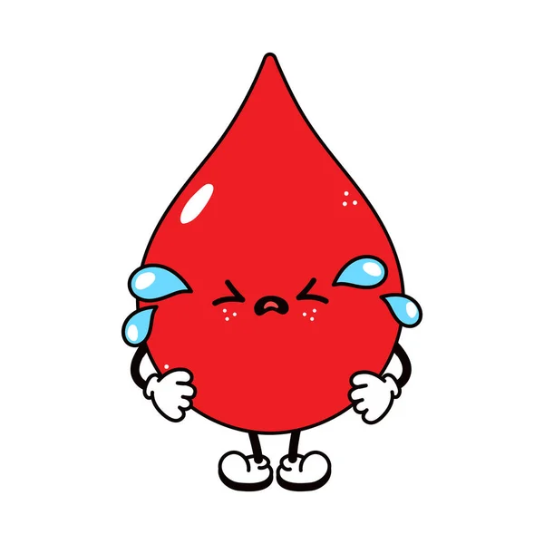 Cute Funny Crying Sad Blood Drop Character Vector Hand Drawn — Stock Vector