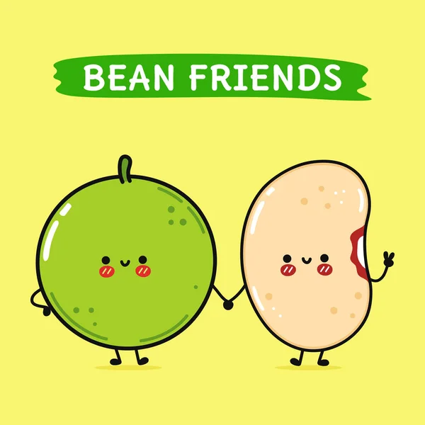 Cute Funny Happy Bean Peas Character Vector Hand Drawn Cartoon — Stock Vector
