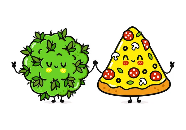 Roztomilá Vtipná Veselá Pizza Marihuanová Poupě Postava Vektorové Ručně Kreslené — Stockový vektor