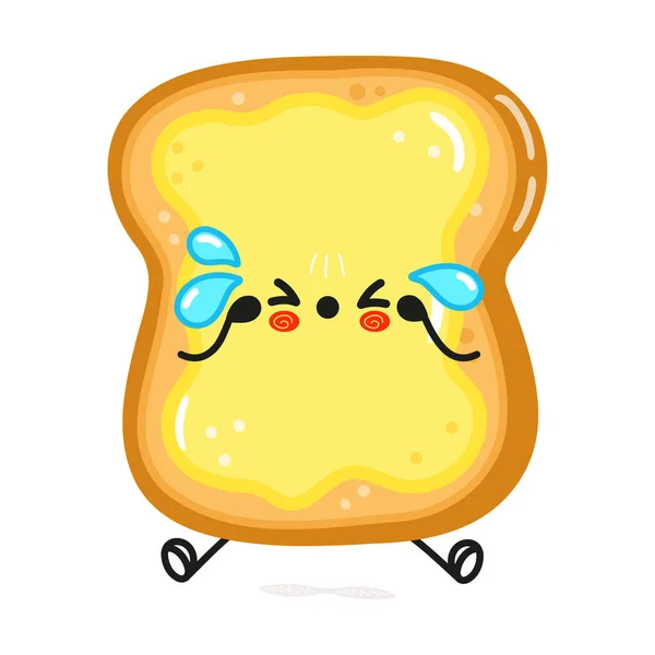 Sevimli Üzgün Ekmek Tereyağı Karakteri Vektör Çizimi Çizgi Film Kawaii — Stok Vektör