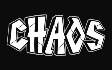 Kaos kelimesi graffiti stili harfler. Vektör el karalama çizgi film logosu çizimi. Komik kaos mektupları, moda, grafiti tarzı tişört baskısı, poster.