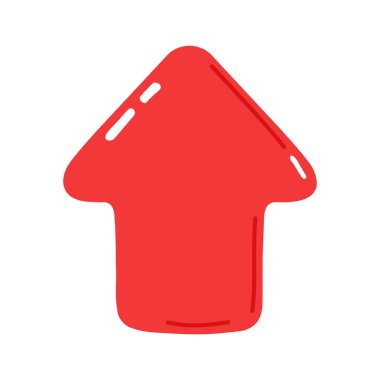 Sevimli kırmızı ok ikonu. Vektör el çizimi çizgi film kawaii karakter çizimi simgesi. İzole edilmiş beyaz arka plan. Kırmızı ok yukarı yönde