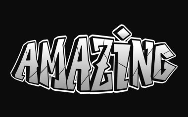 Şaşırtıcı kelime, psikedelik graffiti tarzı harfler. Vektör el çizimi karikatür logosu inanılmaz illüstrasyon. Komik garip mektuplar, moda, tişört için graffiti tarzı baskı, poster.