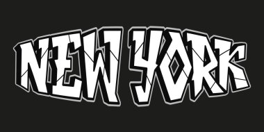 New York sözcüğü psikedelik graffiti tarzı harfler. Vektör el çizimi karalama çizgi film logosu New York illüstrasyonu. Komik garip mektuplar, moda, tişört için graffiti tarzı baskı, poster.