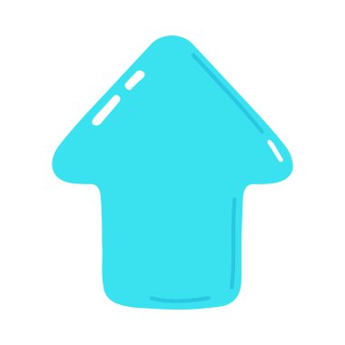 Şirin mavi ok ikonu. Vektör el çizimi çizgi film kawaii karakter çizimi simgesi. Beyaz arka planda izole edilmiş. Mavi ok yukarı yönde