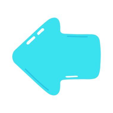 Şirin mavi ok ikonu. Vektör el çizimi çizgi film kawaii karakter çizimi simgesi. Beyaz arka planda izole edilmiş. Mavi ok sol yönde