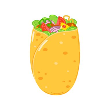 Cute funny burrito character. Vector hand drawn cartoon kawaii character illustration icon. Isolated on white background. Happy burrito character concept