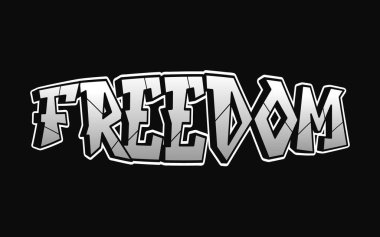 Özgürlük kelimesi graffiti stili harfler. Vektör el karalama çizgi film logosu çizimi. Komik özgürlük mektupları, moda, grafiti tarzı tişört baskısı, poster konsepti.