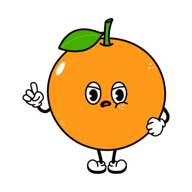 Şirin, ağlayan, kızgın, portakal meyvesi karakteri. Vektör el geleneksel çizgi film klasiği, retro, kawaii karakter çizimi ikonu çizdi. İzole edilmiş beyaz arka plan. Ağla portakallı meyve karakteri kavramı