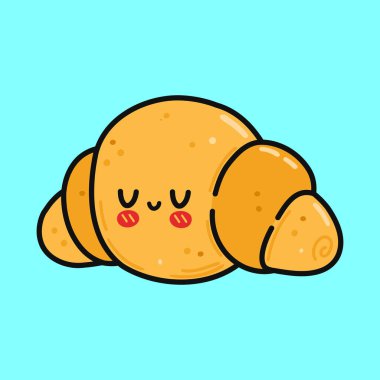 Cute Croissant. Vector hand drawn cartoon kawaii character illustration icon. Isolated on background. Croissant character concept