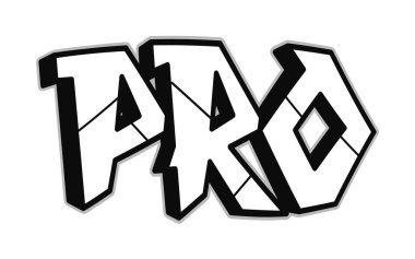PRO word trippy psychedelic graffiti style letters.Vector hand drawn doodle cartoon logo PRO illustration. Funny cool trippy letters, fashion, graffiti style print for t-shirt, poster concept
