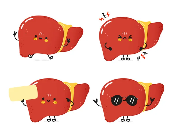 Funny Hígado Caracteres Paquete Conjunto Vector Dibujado Mano Doodle Estilo — Archivo Imágenes Vectoriales