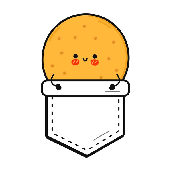 Cute Funny Cookies Pocket Shirt Print Vector Cartoon Doodle Line — Stock Vector