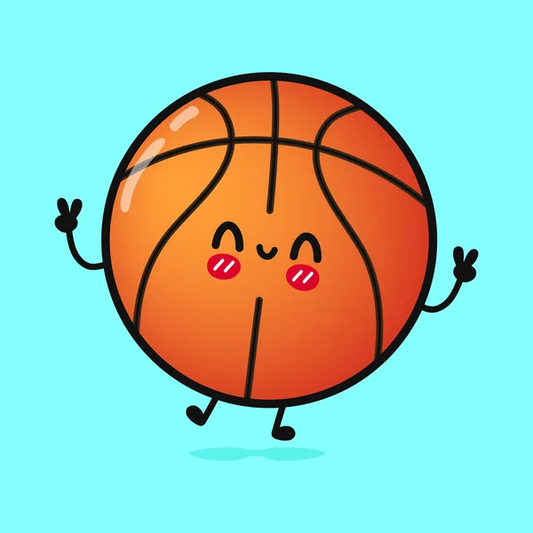 Cute Funny Jumping Basketball Vector Hand Drawn Cartoon Kawaii Character — Stock Vector