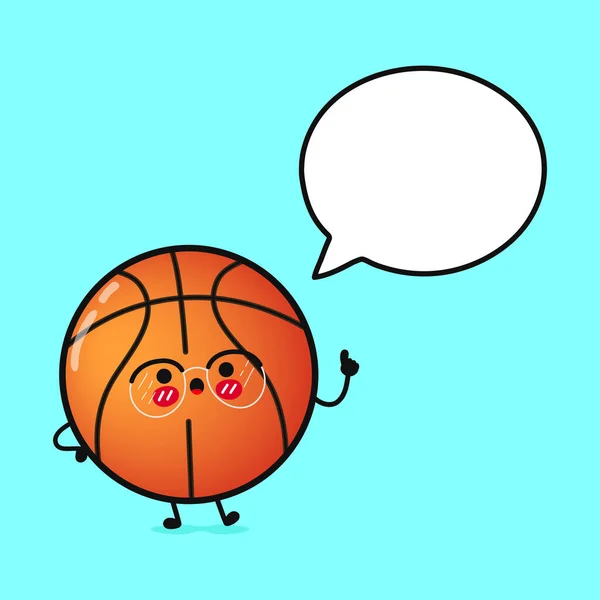 Симпатичный Забавный Баскетбол Речевым Пузырем Векторный Рисунок Иконки Персонажа Карикатуры — стоковый вектор