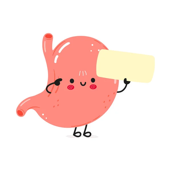 胃のポスター文字 ベクトル手描き漫画カワイイキャラクターイラスト 隔離された白い背景 胃とポスター — ストックベクタ