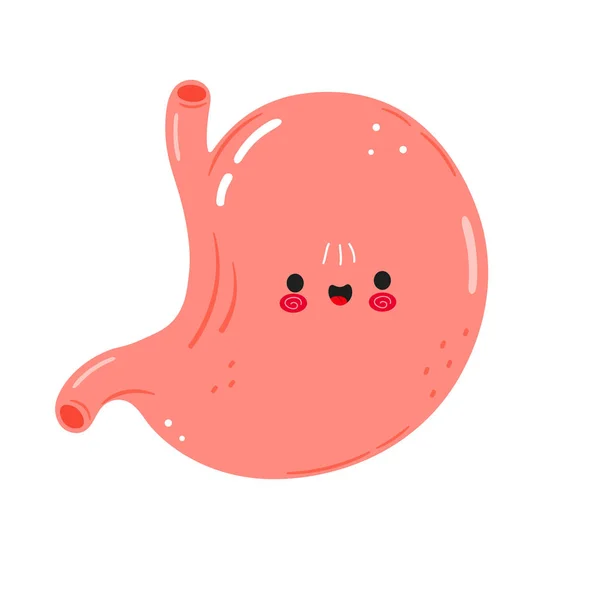 かわいい面白い胃の文字 ベクトル手描き漫画カワイイキャラクターイラストアイコン 白い背景に隔離されている 幸せな胃の文字のコンセプト — ストックベクタ