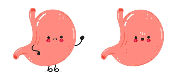 かわいい面白い胃手の文字を振って ベクトル手描き漫画カワイイキャラクターイラストアイコン 白い背景に隔離されている 幸せな胃の文字のコンセプト — ストックベクタ