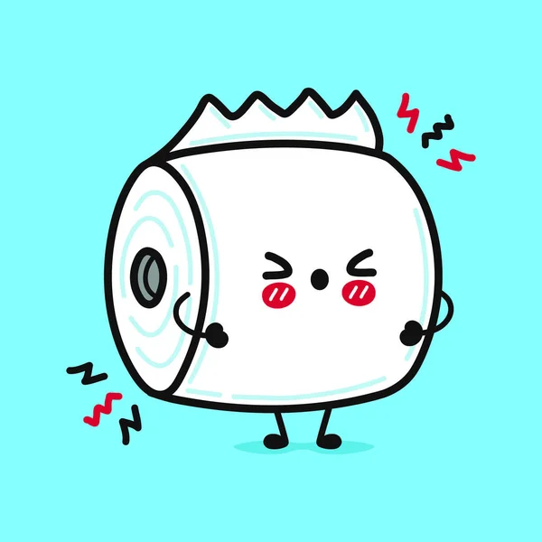 Niedlich Wütend Toilettenpapier Charakter Vector Handgezeichnete Karikatur Kawaii Charakter Illustration — Stockvektor