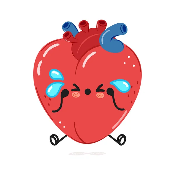 Sevimli Üzgün Kalp Organı Karakteri Vektör Çizimi Çizgi Film Kawaii — Stok Vektör
