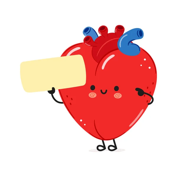 Caráter Cartaz Órgão Cardíaco Vector Mão Desenhada Desenho Animado Kawaii —  Vetores de Stock