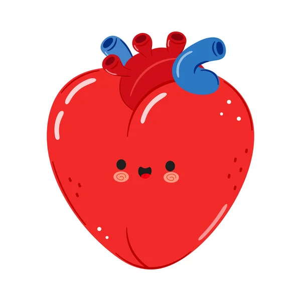 Carino Divertente Personaggio Organo Cardiaco Vettore Disegnato Mano Cartone Animato — Vettoriale Stock