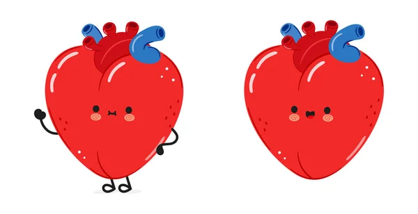 Carino Divertente Organo Cardiaco Che Ondeggia Carattere Della Mano Vettore — Vettoriale Stock