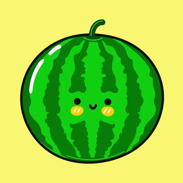 Cute Funny Watermelon Vector Hand Drawn Cartoon Kawaii Character Illustration — Stock Vector
