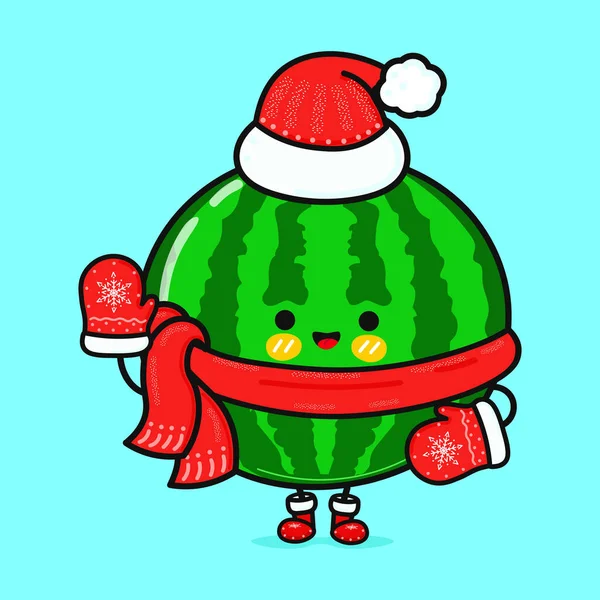 Funny Smiling Happy Soccer Ball Christmas Hat Vector Flat Cartoon — Vetor de Stock