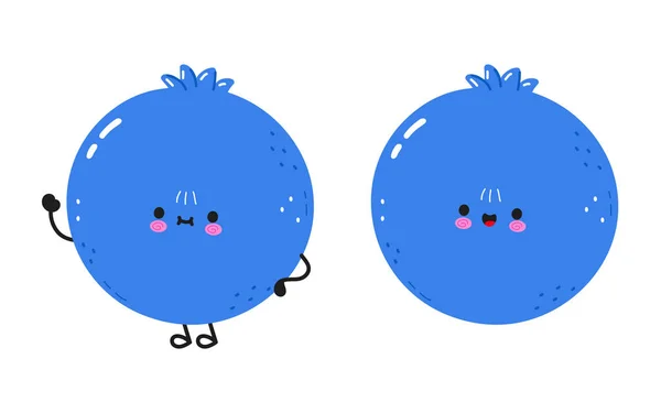 蓝莓的角色矢量手绘卡通人物插图图标 被白色背景隔离 蓝莓果味概念 — 图库矢量图片