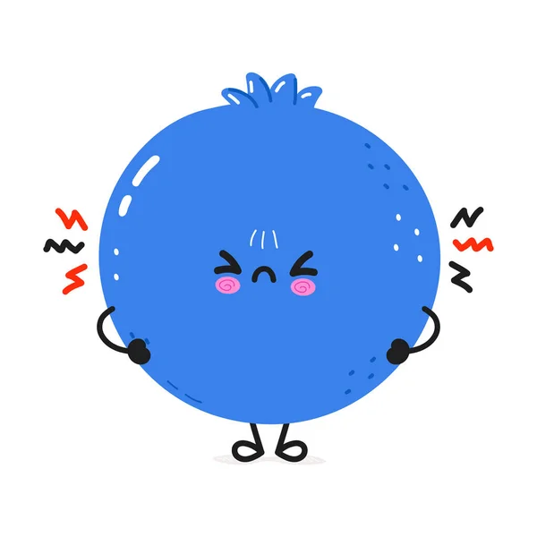 Mignon Personnage Blueberry Colère Vecteur Dessin Main Dessin Animé Kawaii — Image vectorielle