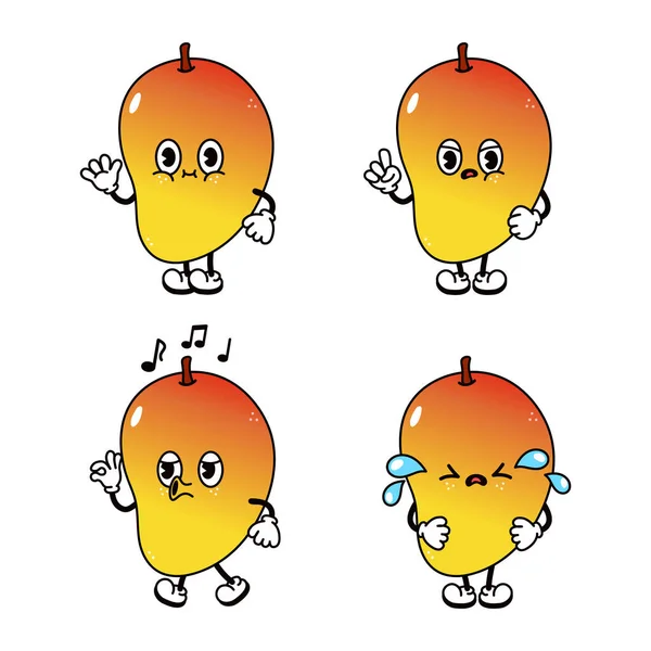 Vicces Aranyos Mango Karakterek Csomag Készlet Vektor Kézzel Rajzolt Doodle — Stock Vector