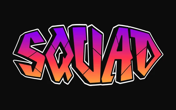 Squad Word Trippy Psychedelic Graffiti Style Letters Vector Hand Drawn — Stock Vector