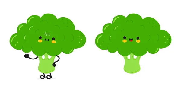 Niedlich Lustige Brokkoli Ikone Vector Handgezeichnete Karikatur Kawaii Charakter Illustration — Stockvektor