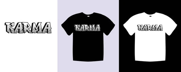カルマのタイポグラフィTシャツのレタリングはデザインを引用する ヴィンテージスタイルのテンプレートベクトルアートイラスト 黒と白のシャツの上のテキストKarma Tグラフィックと流行のアパレル — ストックベクタ