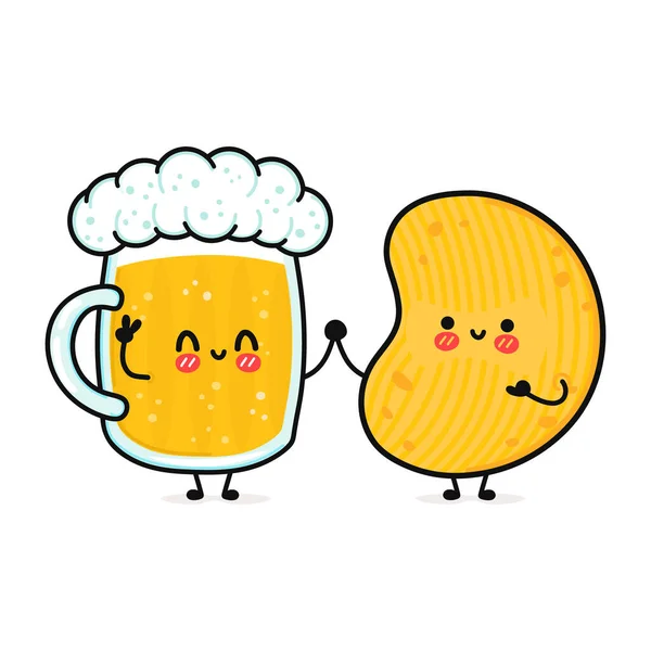 可爱的 有趣的快乐的啤酒和薯片 — 图库矢量图片